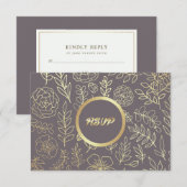 Dark Mocha | Gold Floral Muster Wedding RSVP Card Karte (Vorne/Hinten)
