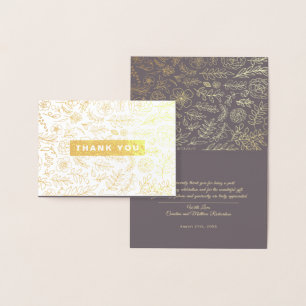 Dark Mocha Gold Floral Vielen Dank für Ihre Hochze Folienkarte