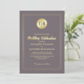 Dark Mocha Gold Floral Wedding Einladung (Stehend Vorderseite)