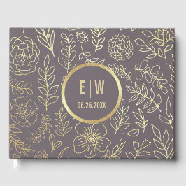 Dark Mocha Gold Floral Wedding Gästebuch