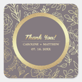 Dark Mocha Gold Floral Wedding Vielen Dank Quadratischer Aufkleber