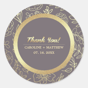 Dark Mocha Gold Floral Wedding Vielen Dank Runder Aufkleber