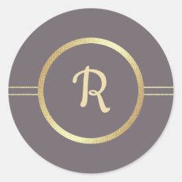 Dark Mocha | Gold Monogram Wedding Runder Aufkleber