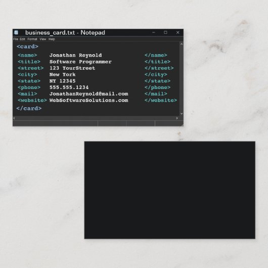Dark Mode Notepad Coder Format Computer-Programmie Visitenkarte (Vorne/Hinten)