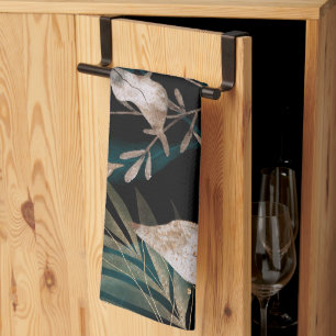 Dark Modern Boho Botanische Blätter Geschirrtuch