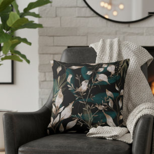 Dark Modern Boho Botanische Blätter Kissen