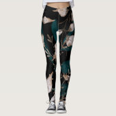Dark Modern Boho Botanische Blätter Leggings (Vorderseite)