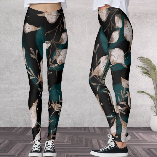 Dark Modern Boho Botanische Blätter Leggings