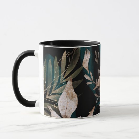 Dark Modern Boho Botanische Blätter Tasse (Links)