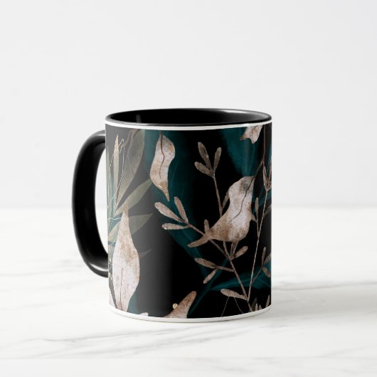Dark Modern Boho Botanische Blätter Tasse (Vorderseite Links)