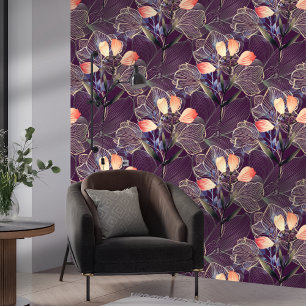 Dark Modern Elegant Boho Floral Dark Lila Tapete