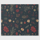 Dark Modern Elegant Holiday Patterns Pine Berry Geschenkpapier (Flach)