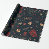 Dark Modern Elegant Holiday Patterns Pine Berry Geschenkpapier (Ungerollt)
