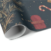 Dark Modern Elegant Holiday Patterns Pine Berry Geschenkpapier (Rolleneckpunkt)