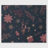 Dark Modern Elegant Holiday Patterns Pine Berry Geschenkpapier (Flach)