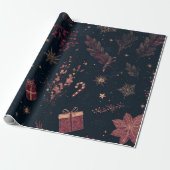 Dark Modern Elegant Holiday Patterns Pine Berry Geschenkpapier (Ungerollt)