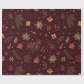 Dark Modern Elegant Holiday Patterns Pine Berry Geschenkpapier (Flach)