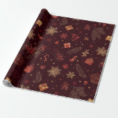 Dark Modern Elegant Holiday Patterns Pine Berry Geschenkpapier (Ungerollt)