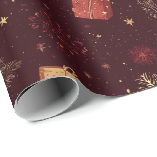 Dark Modern Elegant Holiday Patterns Pine Berry Geschenkpapier (Rolleneckpunkt)