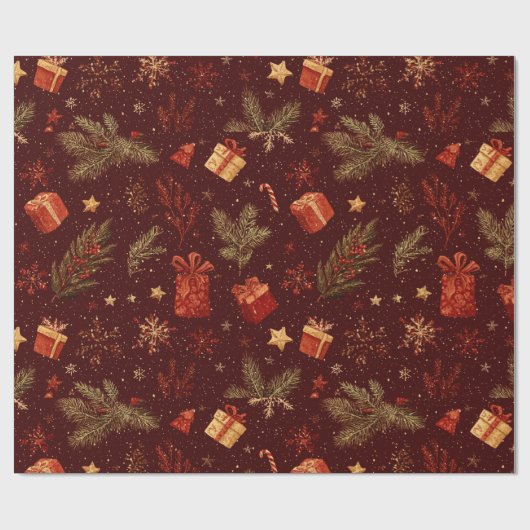 Dark Modern Elegant Holiday Patterns Pine Berry Geschenkpapier (Flach)