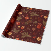 Dark Modern Elegant Holiday Patterns Pine Berry Geschenkpapier (Ungerollt)