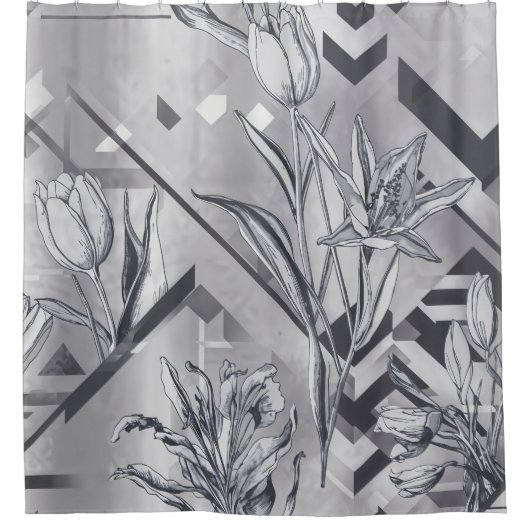 Dark Modern Geometric Tulip Line Art Pattern (2) Duschvorhang (Vorderseite)