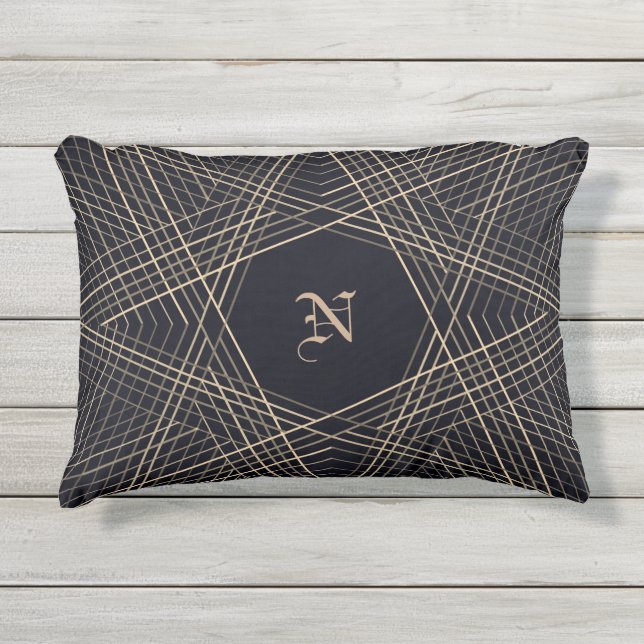 Dark Monogram Geometric Star Gothic Stylish Black Kissen Für Draußen (Vorderseite)