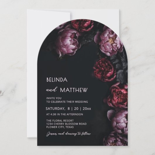 Dark Moody 3D Flowers Wedding Invitation Einladung (Vorderseite)