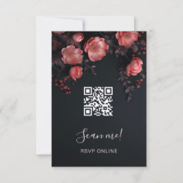 Dark Moody 3D Roses Wedding | Scan Me RSVP Karte