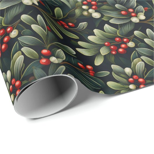 Dark Moody American Mistletoe Winter Holiday Geschenkpapier (Rolleneckpunkt)