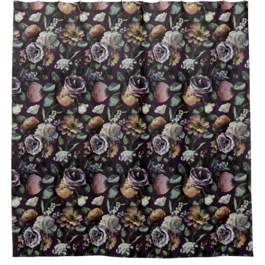 Dark Moody Autumn Floral Lila Duschvorhang (Vorderseite)