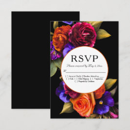 Dark Moody Autumn Floral Wedding RSVP Karte