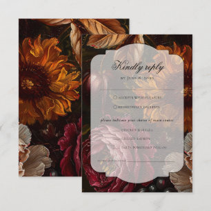 Dark Moody Baroque Florals Blume Hochzeit im Herbs RSVP Karte