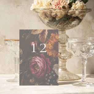 Dark Moody Baroque Florals Blume Hochzeit im Herbs Tischnummer