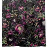 Dark Moody Berry Plum Sparkle Floral Modern Duschvorhang (Vorderseite)