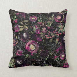 Dark Moody Berry Plum Sparkle Floral Modern Kissen