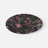 Dark Moody Berry Plum Sparkle Floral Modern Pappteller (Schrägansicht)