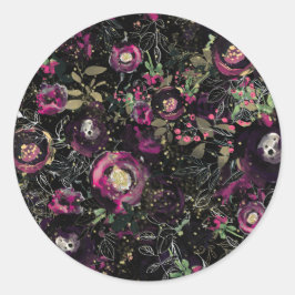 Dark Moody Berry Plum Sparkle Floral Modern Runder Aufkleber