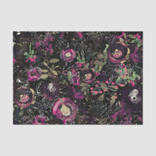 Dark Moody Berry Plum Sparkle Floral Modern Seidenpapier