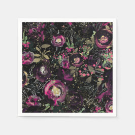 Dark Moody Berry Plum Sparkle Floral Modern Serviette