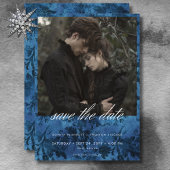 Dark Moody Black & Blue Damask Foto Hochzeit Save The Date