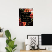 Dark Moody Black Burgundy Orange Floral Wedding Poster (Heimbüro)