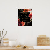 Dark Moody Black Burgundy Orange Floral Wedding Poster (Küche)