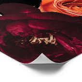 Dark Moody Black Burgundy Orange Floral Wedding Poster (Ecke)
