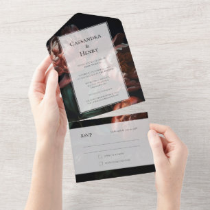 Dark Moody Black Gothic Florals Wedding All In One Einladung