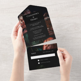 Dark Moody Black Gothic Florals Wedding All In One Einladung