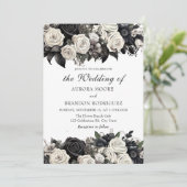 Dark Moody Black Gothic Rose Hochzeitseinladung Einladung (Stehend Vorderseite)
