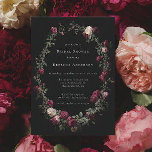 Dark Moody Black Gothic Rote Rosen Brautparty Einladung