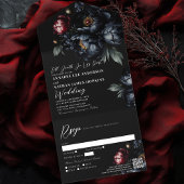 Dark Moody Black Peony Gothic Wedding QR Code All In One Einladung