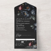 Dark Moody Black Peony Gothic Wedding QR Code All In One Einladung (Innen Boden)